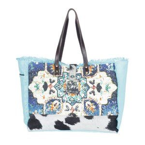 Myra Bag Handmade Bag Chroma Weekender Upcycled Canvas & Cowhide Leather